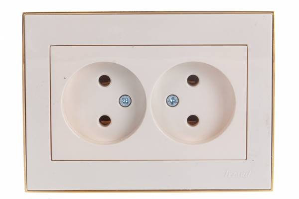 розетка 2 б/з 16А керам. беж+золото RAIN Lezard