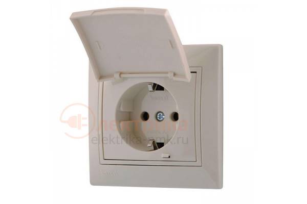розетка 1 с/з крем с крыш. 16А 01-0303-123 Lezard