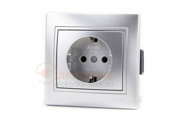 LEZARD розетка с/з 16А серебро  01-1010-122