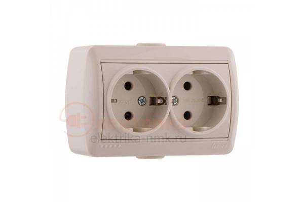 розетка 2 с/з герм. 16А крем  Lezard
