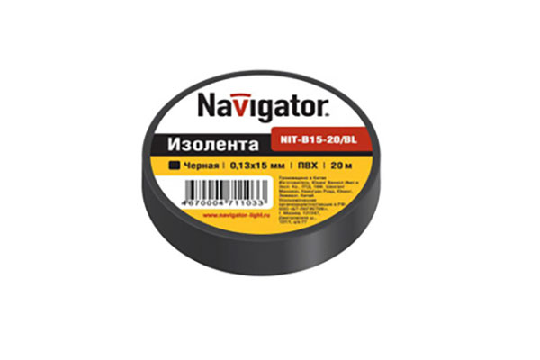 изолента ПВХ 15мм (рул.20м) черная Navigator