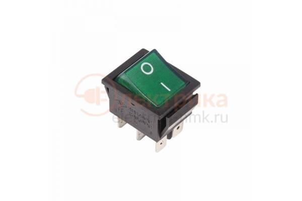 выключатель 250V 15А (6с) ON-ON зел. с подсветкой