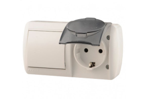 выкл.1кл+роз.16А/ крыш. гориз. герм. бел. Lezard