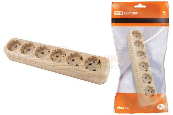 колодка 6гн. с/з 16А сосна TDM