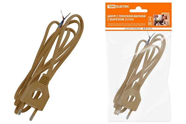 шнур с плоской вилкой 2х0,75 бронза 1,7м