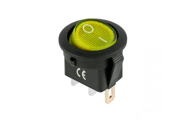 выключатель 250V 6А (3с) ON-OFF желт. с подсв.