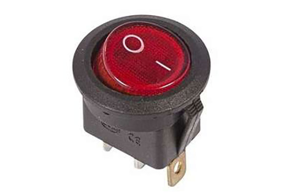 выключатель 250V 6А (3с) ON-OFF красный  с подсв.