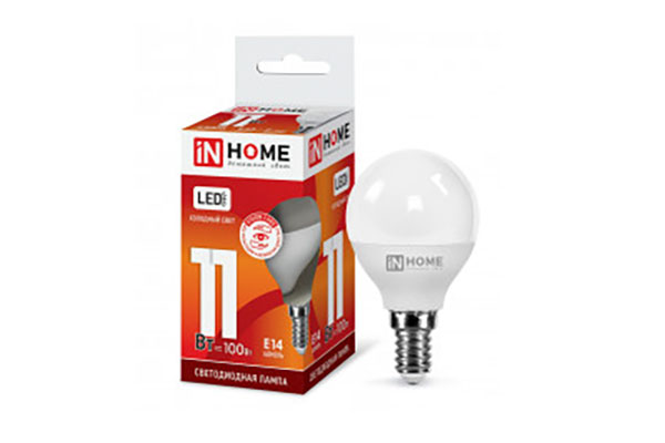 лампа диодная G45 11Вт Е14 3000к IN НОМЕ