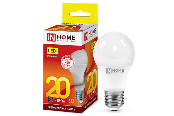 лампа диодная  А65 20Вт E27 6500к IN HOME