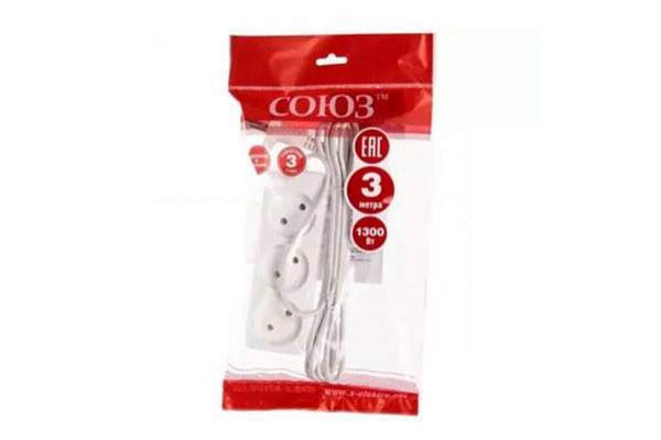 2гн  3м б/з удлинитель 6A (ШВВП 2х0.75) Союз