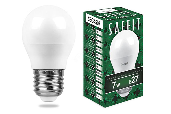 лампа диодная G45  7Вт Е27 4000к Saffit
