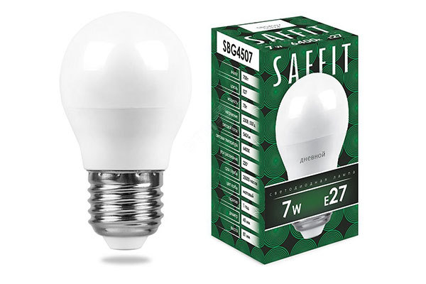 лампа диодная G45  7Вт Е27 6400к Saffit