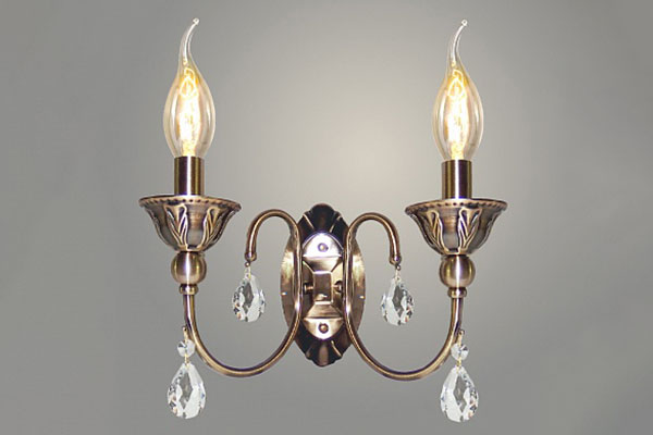 бра 53174/2W AB+WT бронза/хрусталь 2х60W E14