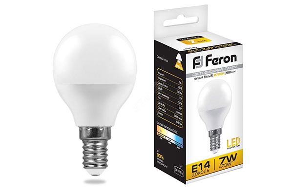 лампа диодная G45  7Вт E14 2700к FERON