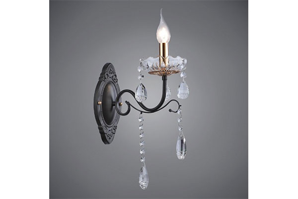 бра NH4460/1W BK+FGD черный/золото/хрусталь 60W