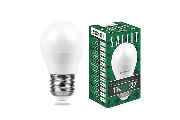 лампа диодная G45 11Вт E27 6400к SAFFIT