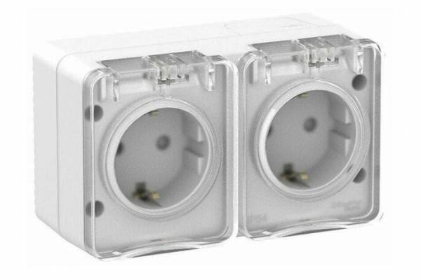 розетка 2-м ОП AtlasDesign 16А IP54 с/з. защ. шторки бел.