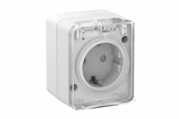 розетка 1-м ОП AtlasDesign 16А IP54 с/з защ. шторки бел.