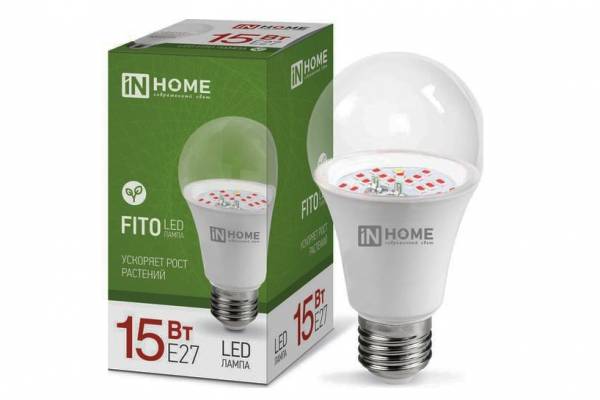 лампа светодиодная 15Вт A60 E27 230В фито IN HOME