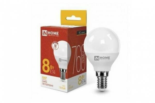лампа диодная G45  8W Е14 3000 IN HOME