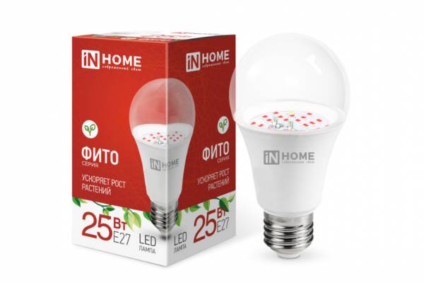 фитолампа диодная А60  25Вт Е27 IN HOME
