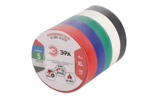 изолента ПХВ 15х10 5цветов (уп. 5шт)ЭРА