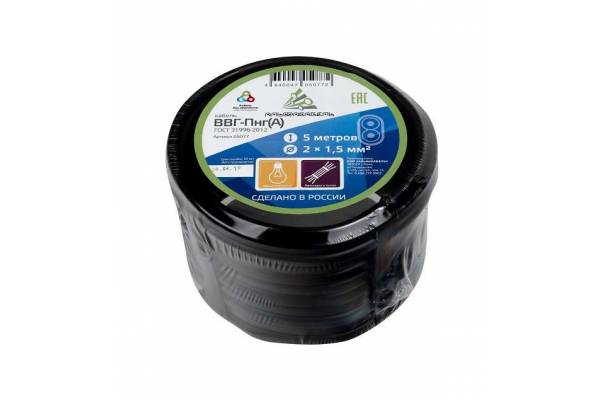 Кабель ВВГ-Пнг(А) 2х1.5 ок (N) 0.66кВ (бухта 5м) (шт) Альфакабель 65545