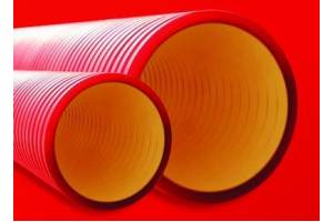 Труба гофрированная двустенная ПНД d110 жесткая 12кПа с муфтой SN12 750Н красн. (уп.6м) DKC 160911