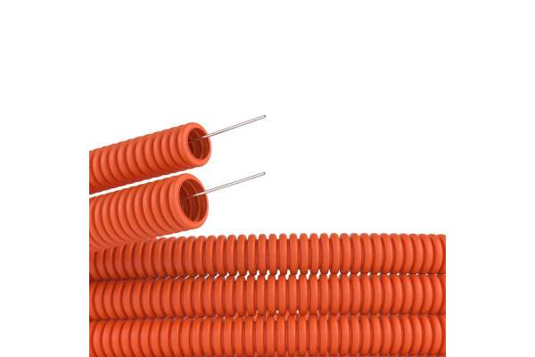 Труба гофрированная ПНД d25мм тяжелая c протяж. оранж. (уп.50м) DKC 71525