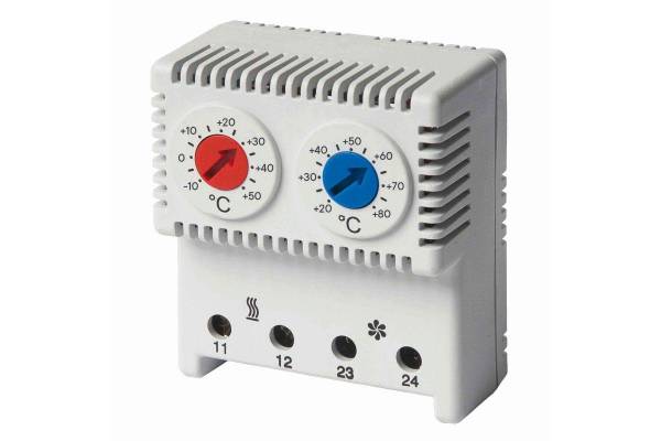 Термостат сдвоенный диапазон темп. для NC контакта: 10-50градС; для NO: 20-80град.C DKC R5THRV13
