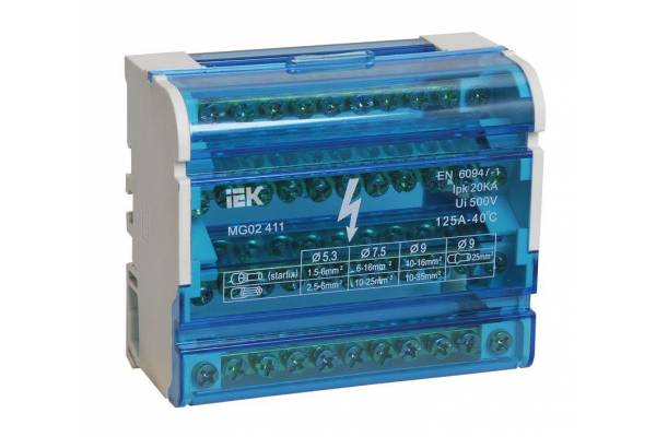 Шина на DIN-рейку в корпусе (кросс-модуль) ШНК 4х11 3L+PEN IEK YND10-4-11-125