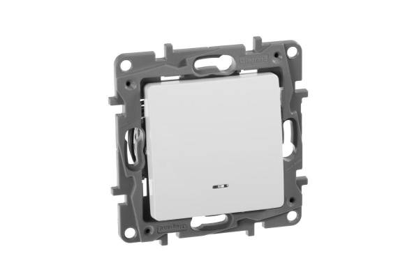 Механизм переключателя 1-кл. СП Etika Plus 10А IP20 250В 10AX с подсветкой безвинт. зажимы бел. Leg 672215