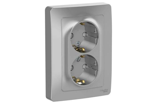 Розетка 2-м СП Blanca 16А IP20 250В с заземл. защ. шторки алюм. SchE BLNRS001123