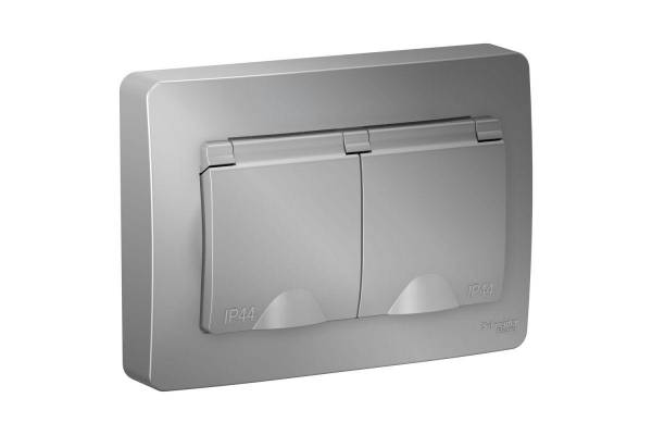 Розетка 2-м СП Blanca 16А IP44 250В с заземл. защ. шторки с крышкой алюм. SchE BLNRS441123