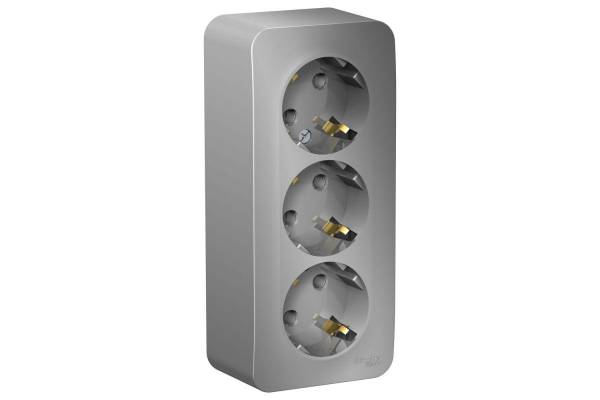 Розетка 3-м ОП Blanca 16А IP20 250В с заземл. без защ. шторок с изолир. пластиной алюм. SchE BLNRA010313