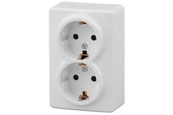 Розетка 2-м ОП Эра Эксперт 11-2205-01 16А IP20 16AX 250В 2х2P+E Schuko бел. Эра Б0020691
