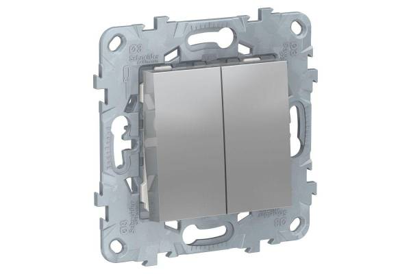 Механизм выключателя 2-кл. 2мод. СП Unica New IP21 (сх. 5) алюм. SchE NU521130