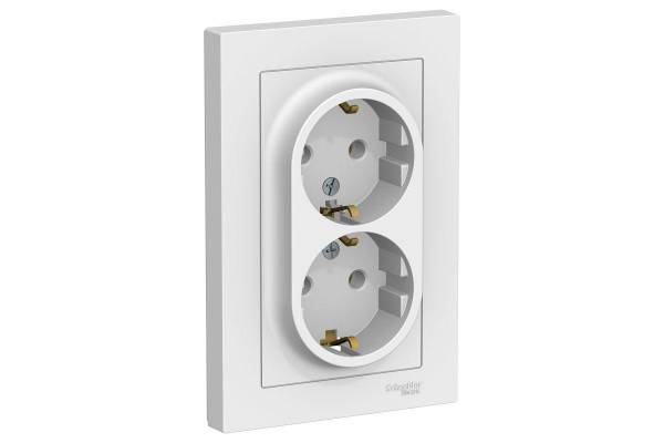 Розетка 2-м СП AtlasDesign 16А IP20 с заземл. в сборе бел. SchE ATN000124
