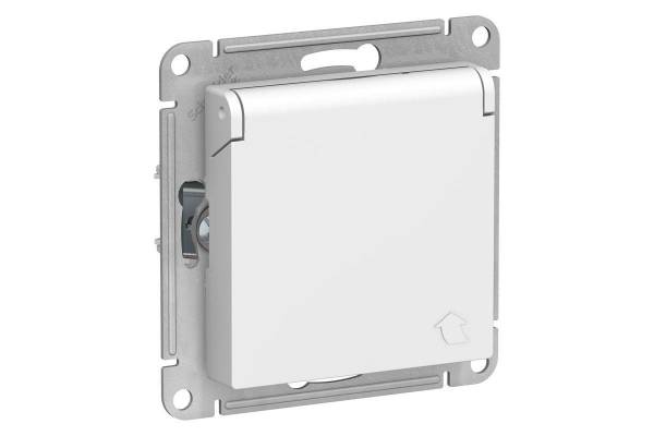 Механизм розетки 1-м СП AtlasDesign 16А IP20 с заземл. защ. шторки с крышкой бел. SchE ATN000146