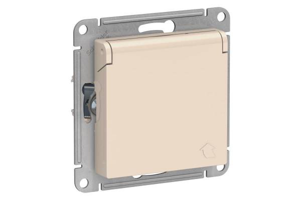 Механизм розетки 1-м СП AtlasDesign 16А IP20 с заземл. защ. шторки с крышкой беж. SchE ATN000246