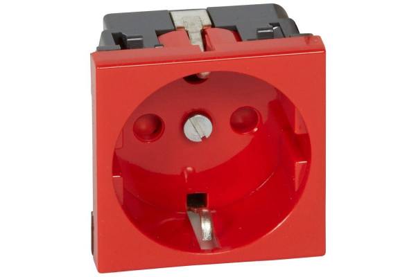 Механизм розетки 1-м СП 2мод. Mosaic 16А IP20 правый с заземл. немецк. стандарт винт. клеммы с механич. блокировк. красн. Leg 077214