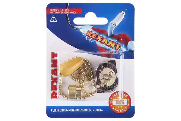 Выключатель для настенного светильника с деревянным наконечником gold блист. Rexant 06-0245-A