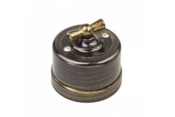 Выключатель проходной поворотный 1-кл. ОП Лизетта 10А IP20 ретро 4 полож. ABS-пластик бронз. Bironi B1-201-25