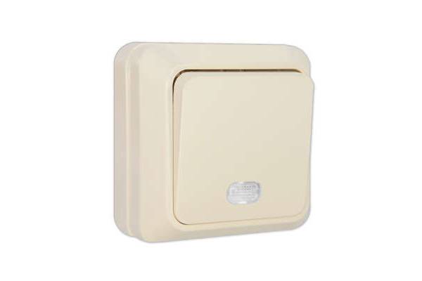 Выключатель 1-кл. ОП Олимп 10А IP20 с подсветкой сл. кость UNIVersal Б-О0121