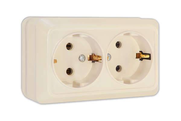 Розетка 2-м ОП Олимп 16А IP20 с заземл. сл. кость UNIVersal Б-О0128