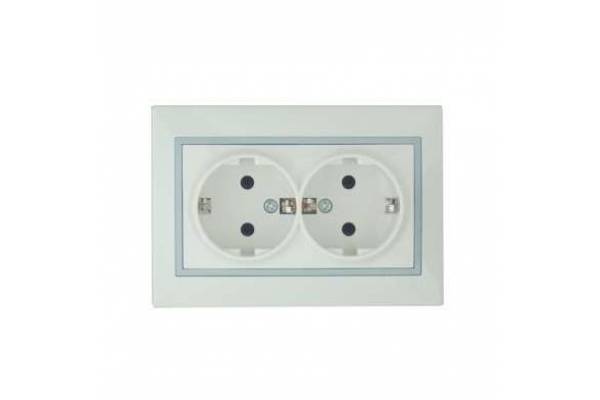 Розетка 2-м СП Мира 16А IP20 с заземл. с сер. вставкой керамика бел. LEZARD 701-0215-127