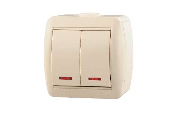 Выключатель 2-кл. ОП Ната 10А IP20 с подсветкой крем. LEZARD 710-0300-112