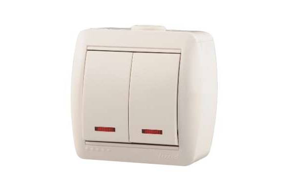 Выключатель 2-кл. ОП Ната 10А IP20 с подсветкой бел. LEZARD 710-0200-112