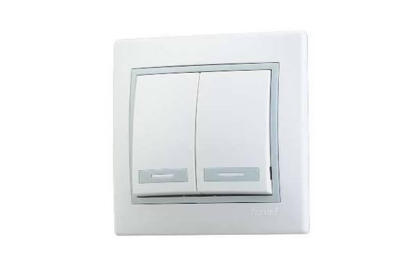 Выключатель 2-кл. СП Мира 10А IP20 с сер. вставкой бел. LEZARD 701-0215-101