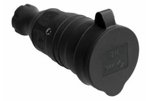 Розетка переносная 1-м Омега РБп13-1-0м IP44 с защ. крышкой с заземл. каучук черн. IEK PKR21-016-2-K02